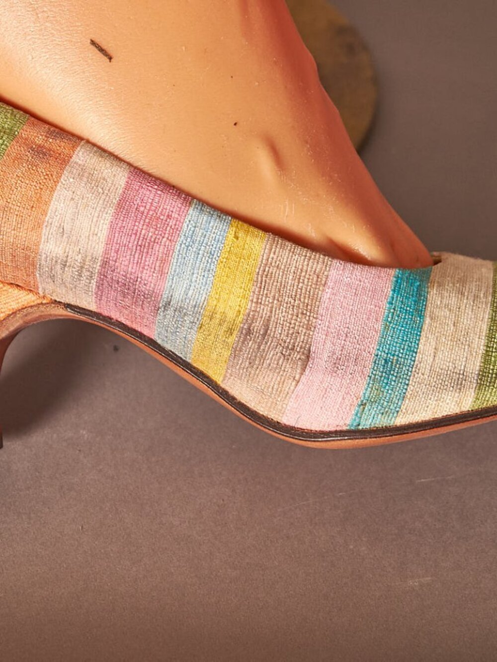1950s Striped Pastel Linen Pumps Heels Petite - Picture 7 of 12